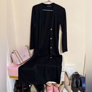 Zara Black Long Ribbed Button-Front Dress